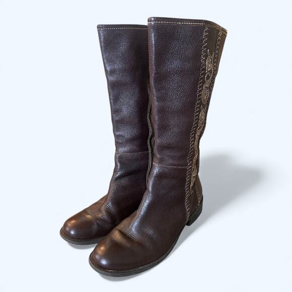Matisse Brown Leather Mid-Calf Riding Boots Embroidered Western Boho Womens 8.5 - Picture 10 of 14